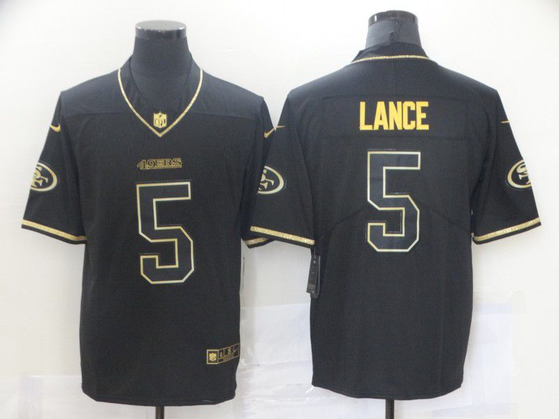 Men San Francisco 49ers #5 Lance Black Retro Gold Lettering 2021 Nike NFL Jersey